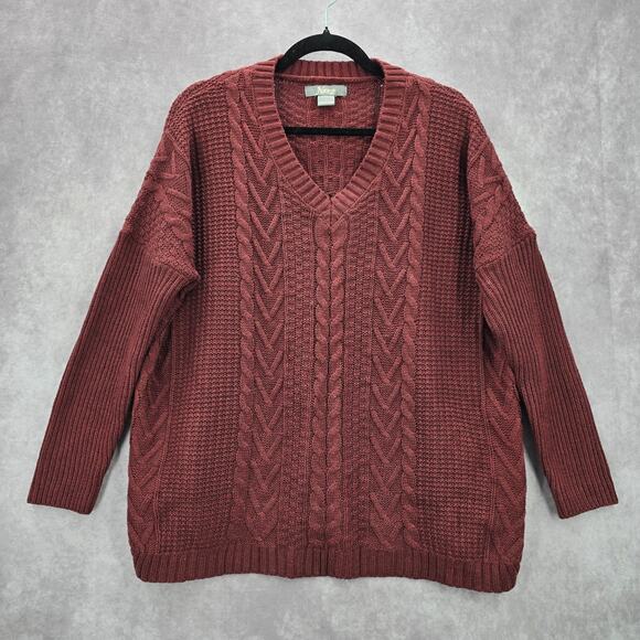 Natural Reflection Red Pullover Knit Long Sleeve Cardigan Sweater Medium - Picture 1 of 7